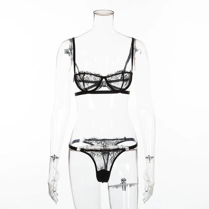 Lace and Mesh Lingerie Set with Steel Ring Bra