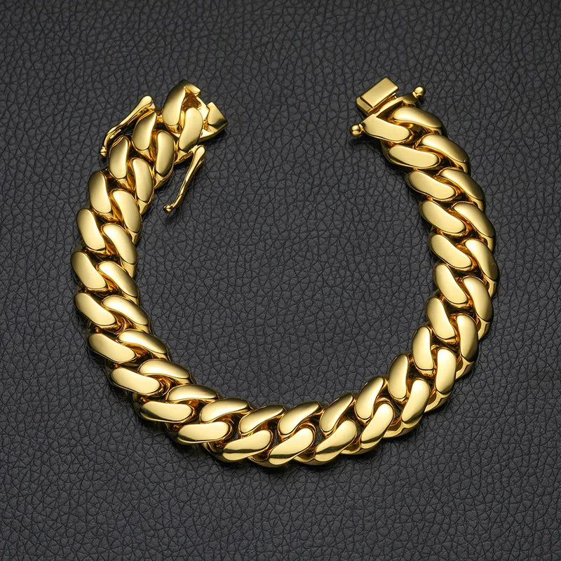 10mm-22mm wide Hip Hop Bling Gold Color Round Miami Curb Cuban Link Chain Bracelets for Men Rapper Jewelry Drop Shipping