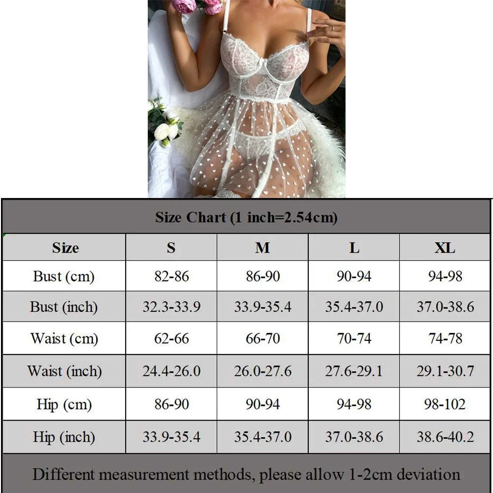 Transparent Sheer Sexy Lingerie Women Lace Bra Set Body Underwear Dress