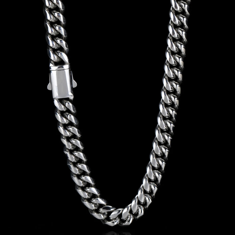Hip Hop Stainless Steel Cuban Link Chain Necklace For Men Women Cuban Bracelet Jewelry Custom Logo On Front Back