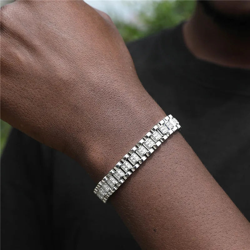 D&amp;Z New 10mm Iced Out Watch Band Cuban Link Chain Necklace Brass Material Iced Out Bling AAA CZ Stones For Men Women Jewelry