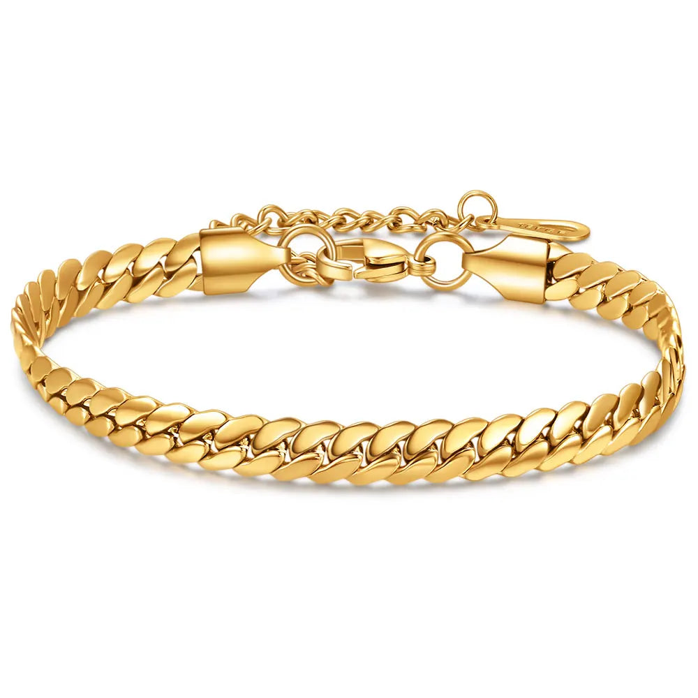 VQYSKO Stainless Steel Curb Cuban Link Bracelets For Men Women Gold Silver Color Miami Chunky Chain