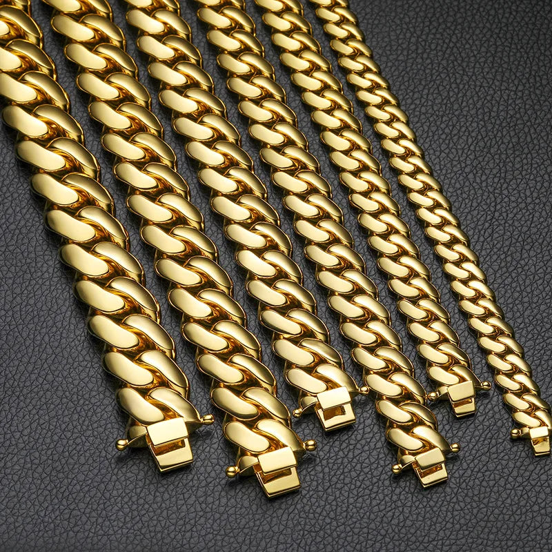 10mm-22mm wide Hip Hop Bling Gold Color Round Miami Curb Cuban Link Chain Bracelets for Men Rapper Jewelry Drop Shipping