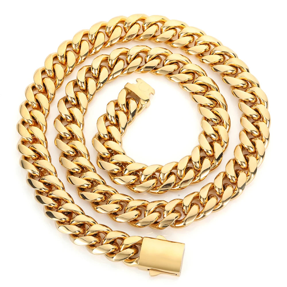 Hip Hop Stainless Steel Cuban Link Chain Necklace For Men Women Cuban Bracelet Jewelry Custom Logo On Front Back