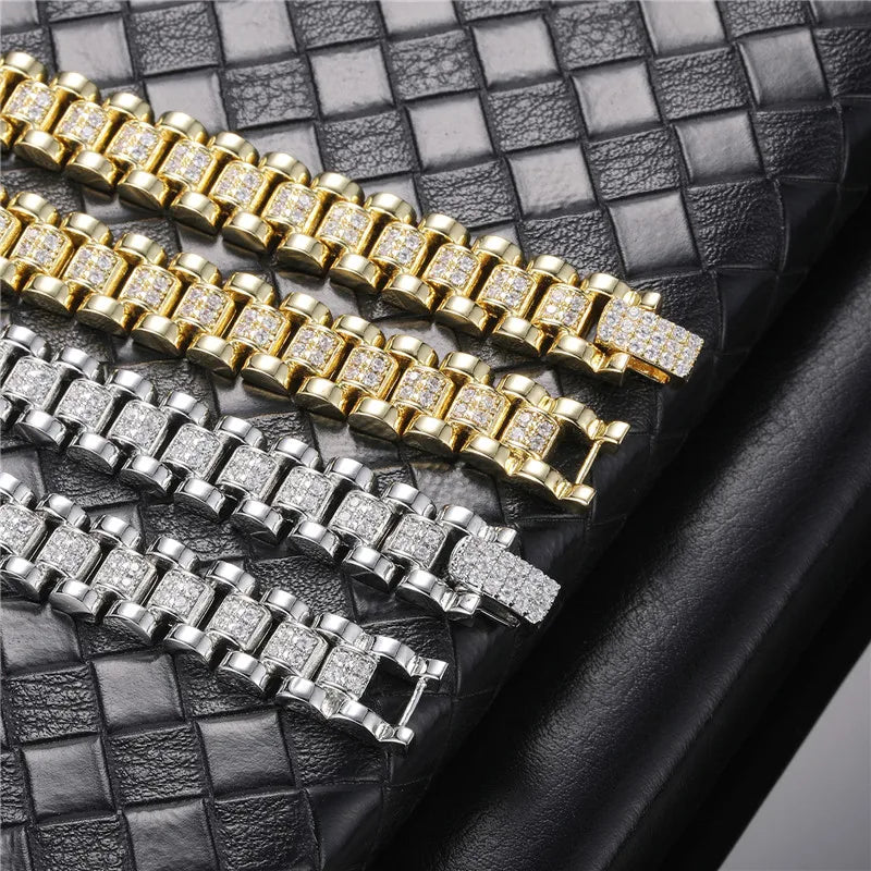 D&amp;Z New 10mm Iced Out Watch Band Cuban Link Chain Necklace Brass Material Iced Out Bling AAA CZ Stones For Men Women Jewelry