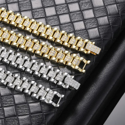 D&amp;Z New 10mm Iced Out Watch Band Cuban Link Chain Necklace Brass Material Iced Out Bling AAA CZ Stones For Men Women Jewelry