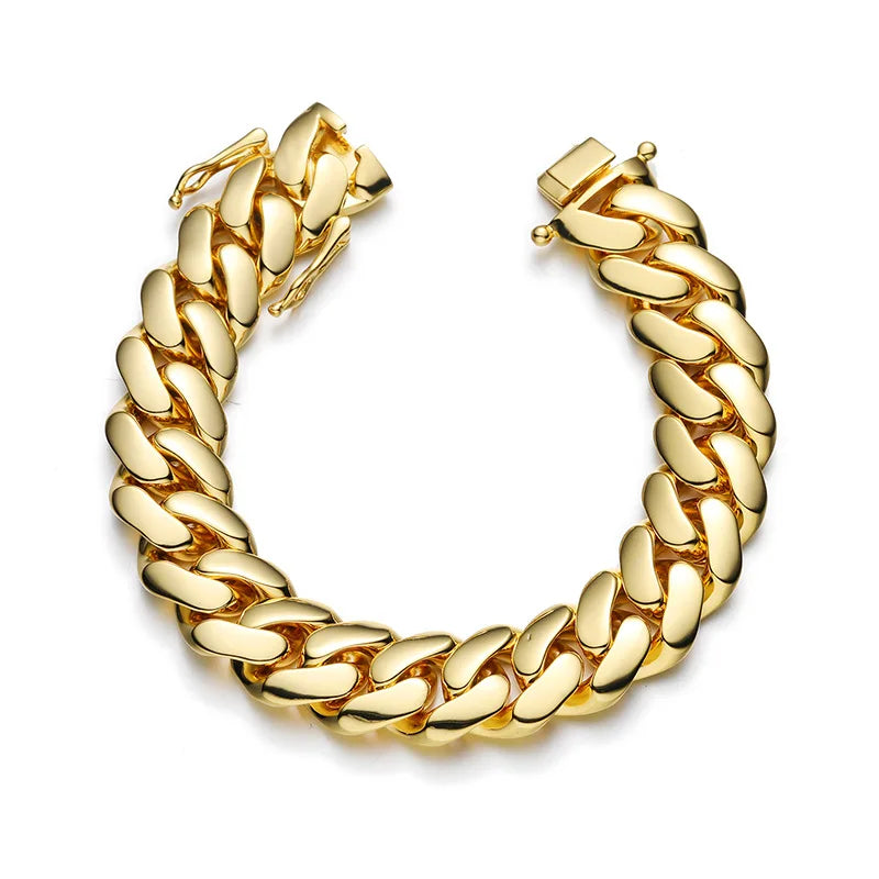 10mm-22mm wide Hip Hop Bling Gold Color Round Miami Curb Cuban Link Chain Bracelets for Men Rapper Jewelry Drop Shipping