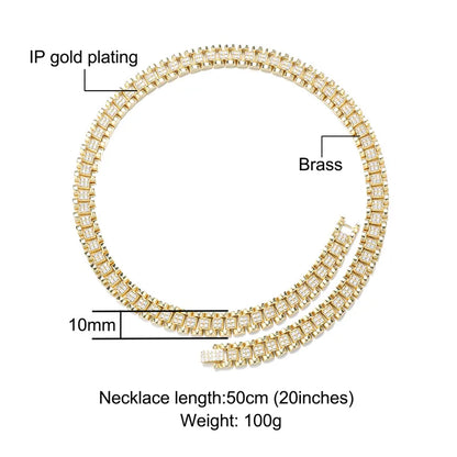 D&amp;Z New 10mm Iced Out Watch Band Cuban Link Chain Necklace Brass Material Iced Out Bling AAA CZ Stones For Men Women Jewelry