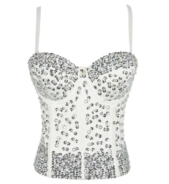 Beaded Waist Sling Top with 3D Chest Pad
