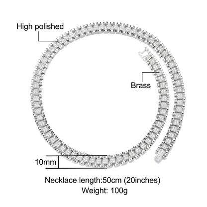 D&amp;Z New 10mm Iced Out Watch Band Cuban Link Chain Necklace Brass Material Iced Out Bling AAA CZ Stones For Men Women Jewelry