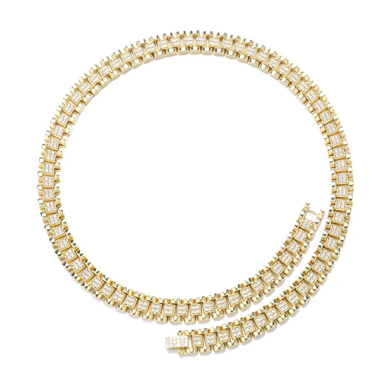 D&amp;Z New 10mm Iced Out Watch Band Cuban Link Chain Necklace Brass Material Iced Out Bling AAA CZ Stones For Men Women Jewelry