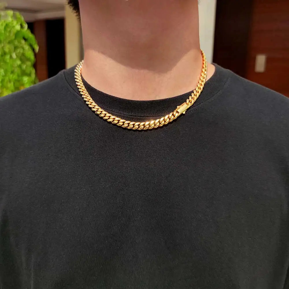 Hip Hop Stainless Steel Cuban Link Chain Necklace For Men Women Cuban Bracelet Jewelry Custom Logo On Front Back
