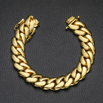 10mm-22mm wide Hip Hop Bling Gold Color Round Miami Curb Cuban Link Chain Bracelets for Men Rapper Jewelry Drop Shipping
