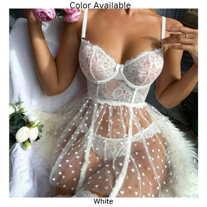 Transparent Sheer Sexy Lingerie Women Lace Bra Set Body Underwear Dress