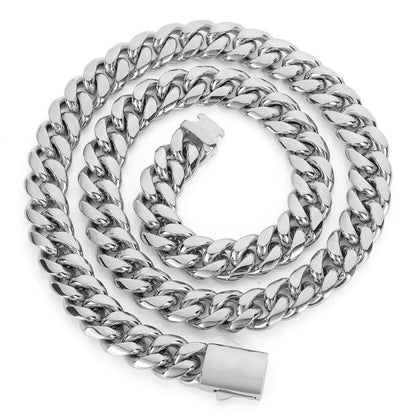 Hip Hop Stainless Steel Cuban Link Chain Necklace For Men Women Cuban Bracelet Jewelry Custom Logo On Front Back