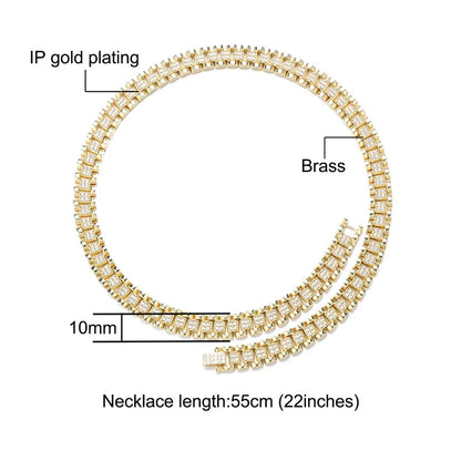 D&amp;Z New 10mm Iced Out Watch Band Cuban Link Chain Necklace Brass Material Iced Out Bling AAA CZ Stones For Men Women Jewelry