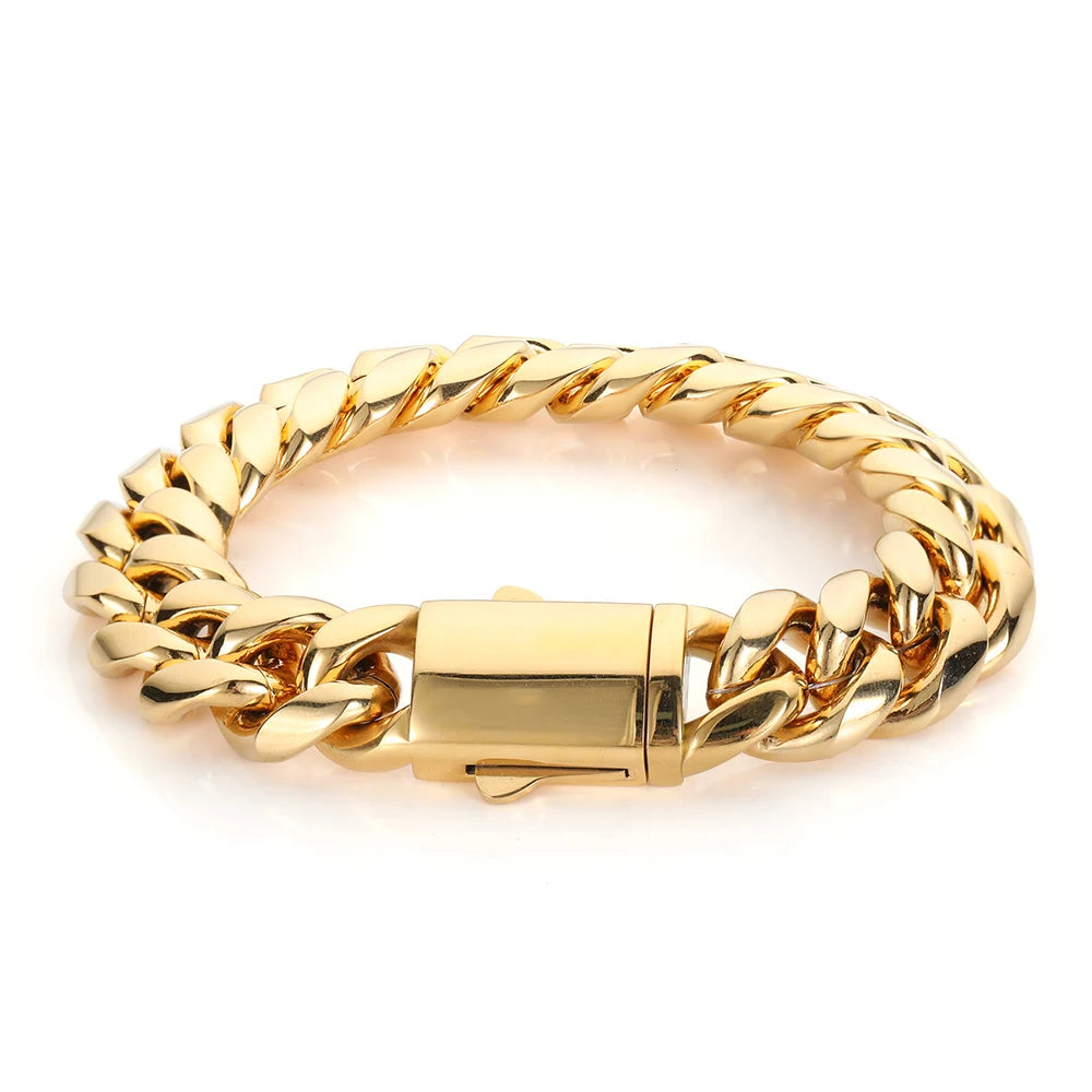 Hip Hop Stainless Steel Cuban Link Chain Necklace For Men Women Cuban Bracelet Jewelry Custom Logo On Front Back
