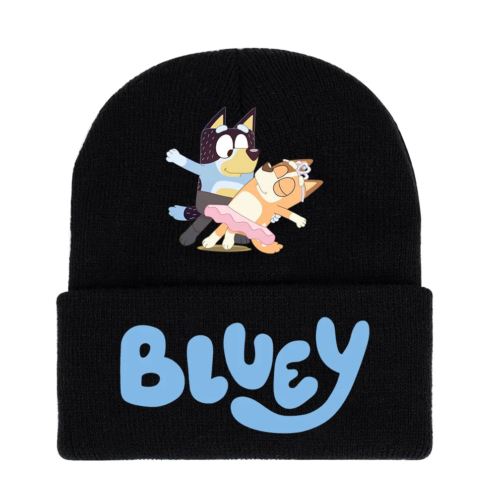 Bluey series Bluey cartoon hat light blue black knitted cap fashion solid colour printing knitted cap wool cap autumn and winter