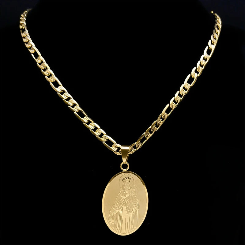 Classic Virgin Mary Pendant Necklace for Women Men Stainless Steel Gold Plated Catholic Mother Mary Necklaces Jewelry NZZZ140S05