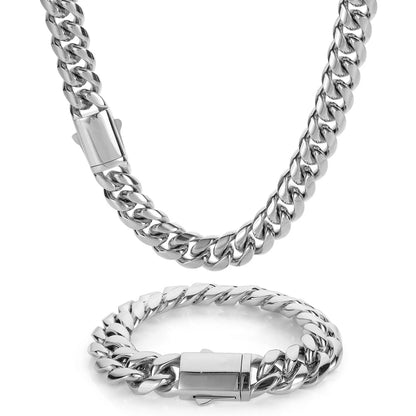 Hip Hop Stainless Steel Cuban Link Chain Necklace For Men Women Cuban Bracelet Jewelry Custom Logo On Front Back
