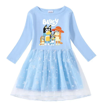 Animation Peripheral Long Sleeved Princess Dress Cute Star Long Sleeved Dress Bluey Pure Cotton Children&