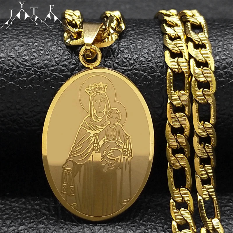 Classic Virgin Mary Pendant Necklace for Women Men Stainless Steel Gold Plated Catholic Mother Mary Necklaces Jewelry NZZZ140S05