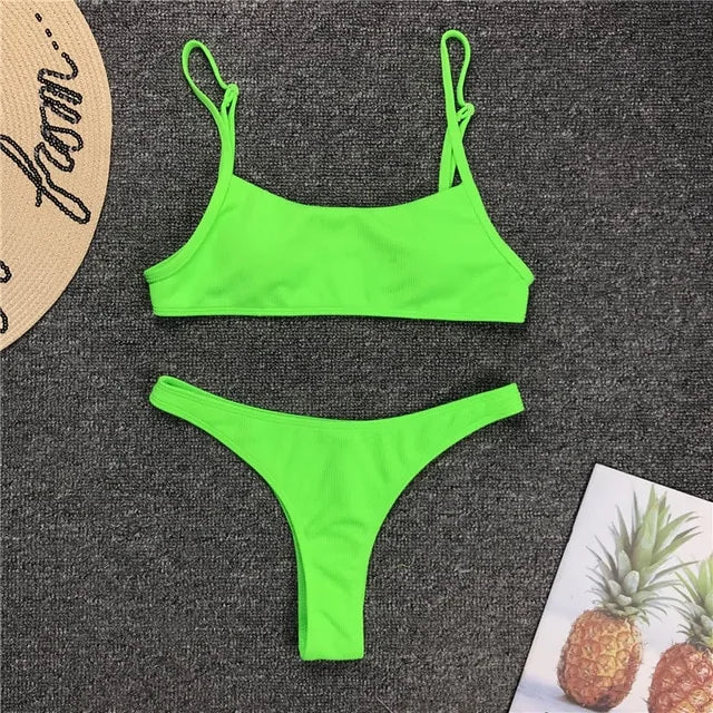 Two-Piece Ribbed Neon Bikini