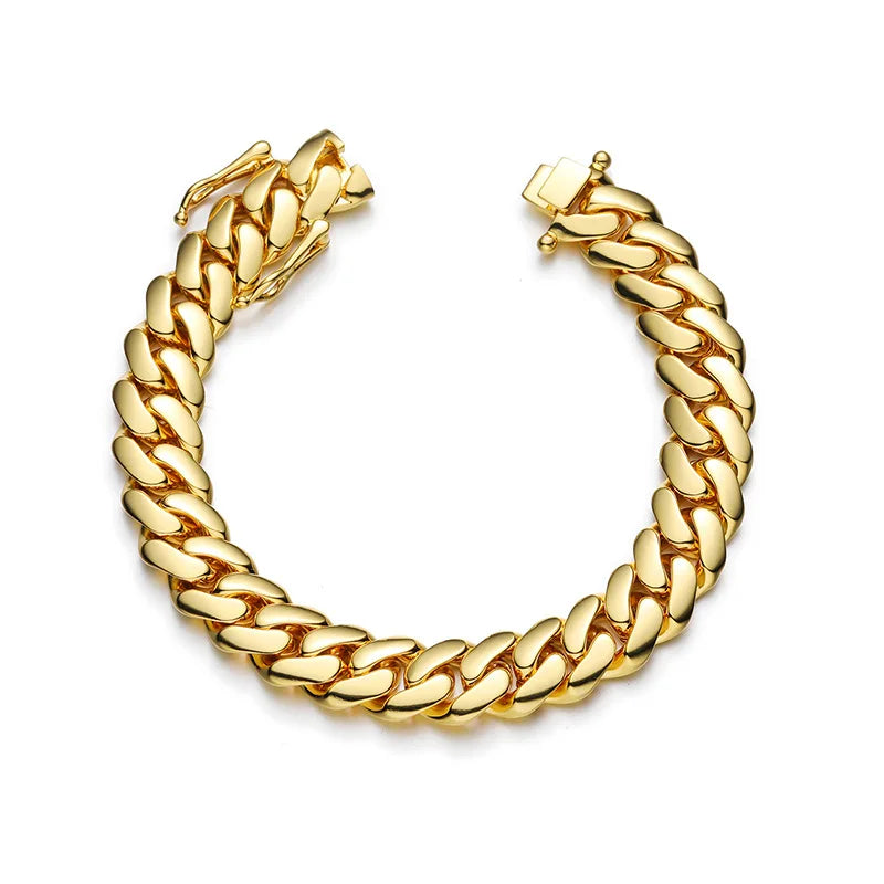 10mm-22mm wide Hip Hop Bling Gold Color Round Miami Curb Cuban Link Chain Bracelets for Men Rapper Jewelry Drop Shipping