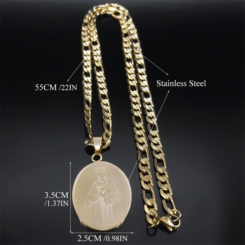 Classic Virgin Mary Pendant Necklace for Women Men Stainless Steel Gold Plated Catholic Mother Mary Necklaces Jewelry NZZZ140S05