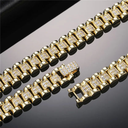 D&amp;Z New 10mm Iced Out Watch Band Cuban Link Chain Necklace Brass Material Iced Out Bling AAA CZ Stones For Men Women Jewelry