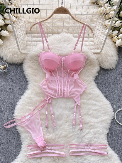 CHILLGIO Women Sexy Mesh Transparent Bra Brief Suits Fashion Erotic Intimate Lingerie Bodycon Push Up Underwire Underwear Sets