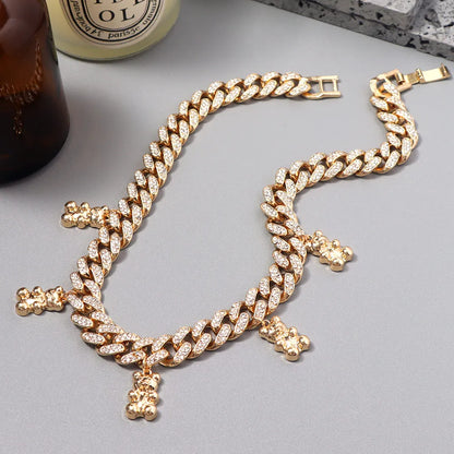 Men Women 13MM Miami Curb Cuban Link Necklace Iced Out Crystal Rhinestones Cuban Link Chain Choker Bear Necklaces Trendy Jewelry