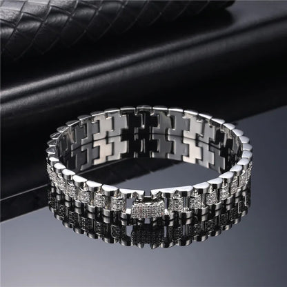 D&amp;Z New 10mm Iced Out Watch Band Cuban Link Chain Necklace Brass Material Iced Out Bling AAA CZ Stones For Men Women Jewelry