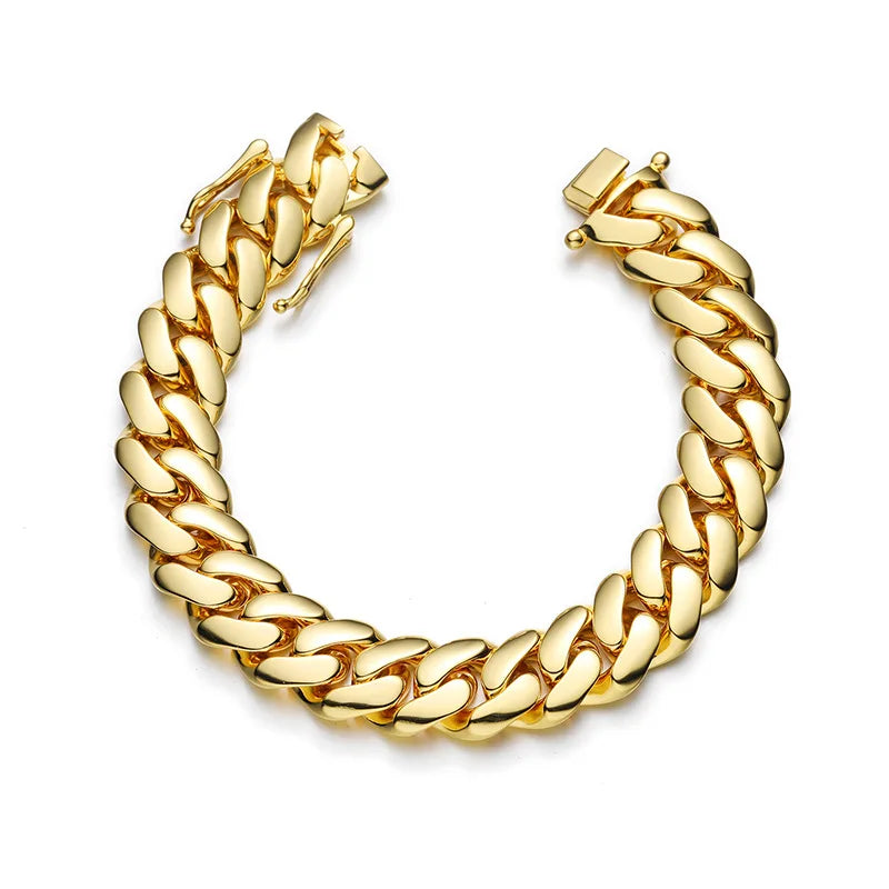 10mm-22mm wide Hip Hop Bling Gold Color Round Miami Curb Cuban Link Chain Bracelets for Men Rapper Jewelry Drop Shipping