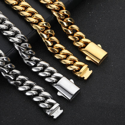 Hip Hop Stainless Steel Cuban Link Chain Necklace For Men Women Cuban Bracelet Jewelry Custom Logo On Front Back