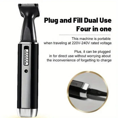 1PC-Multi Functional Beauty Alecoy Four in One Electric Nose Hair Trimmer, Perfect Solution for Sideburns Shaving, MEN&