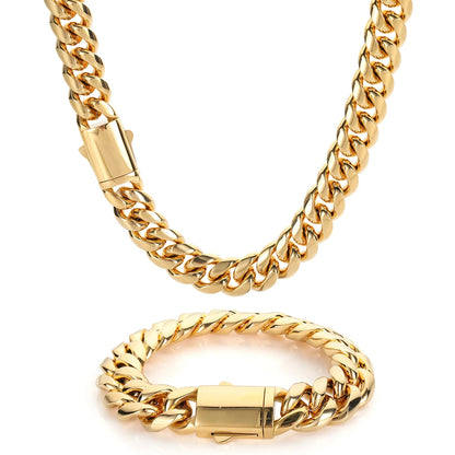 Hip Hop Stainless Steel Cuban Link Chain Necklace For Men Women Cuban Bracelet Jewelry Custom Logo On Front Back