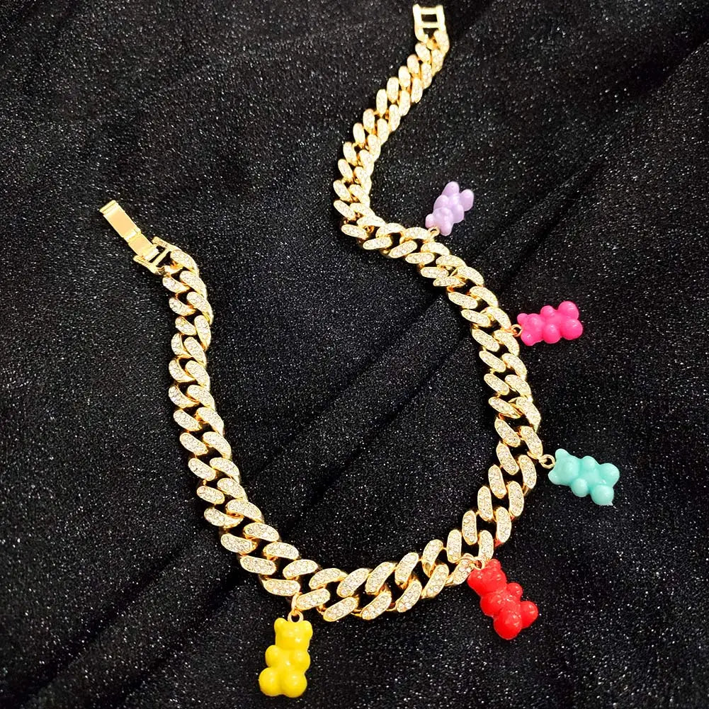 Men Women 13MM Miami Curb Cuban Link Necklace Iced Out Crystal Rhinestones Cuban Link Chain Choker Bear Necklaces Trendy Jewelry