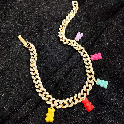 Men Women 13MM Miami Curb Cuban Link Necklace Iced Out Crystal Rhinestones Cuban Link Chain Choker Bear Necklaces Trendy Jewelry