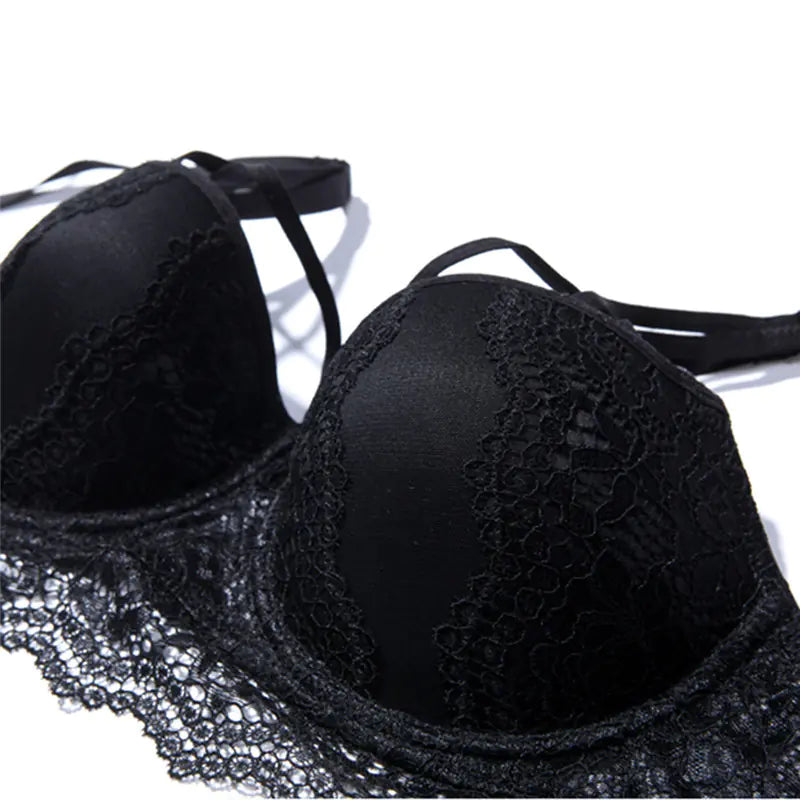 Lace Push-Up Bra Set with Sheer Garter Straps