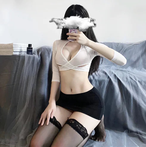 Sexy Student Uniform Cosplay Set with Mini Skirt