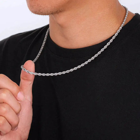 18K White Gold Plated Rope Chain