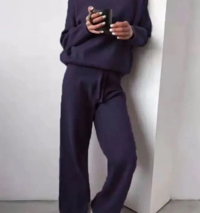 Casual Fashion Suits For Women Turtleneck Sweater And Drawstring Straight Pants