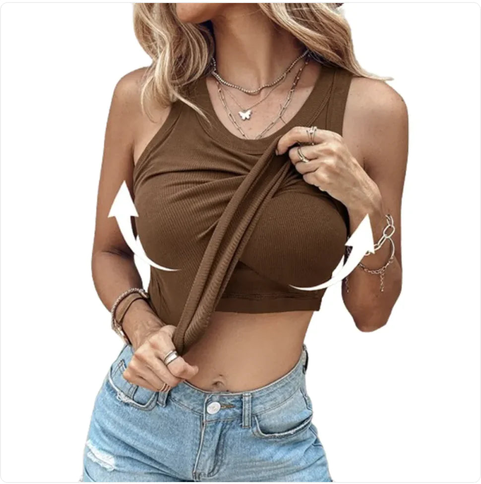 Round Neck Vest With Bra Summer Solid Color Bottom Sleeveless Top Womens Clothing