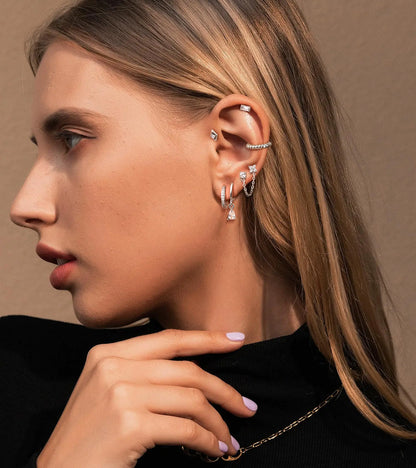 ADRAMATA Tiny Gold Flat Back Earrings for Cartilage Surgical Steel Stud Hoop Earrings Set for Multiple Piercing Cute Star Moon Snake Butterfly CZ Chain Dangle Emerald Green Earrings Helix Piercing Jewelry Hypoallergenic 20G Silver Single Earrings