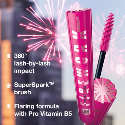 Maybelline Lash Sensational Firework Washable Mascara, Lengthening &amp; Volumizing Mascara for up to 24HR wear, Blackest Black, 1 Count 0.33 Fl Oz (Pack of 1)