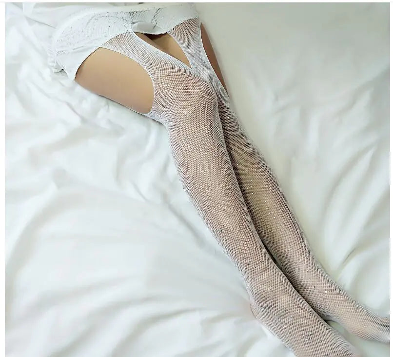 Fishnet Tights with Rhinestones - Sexy Sheer Stockings