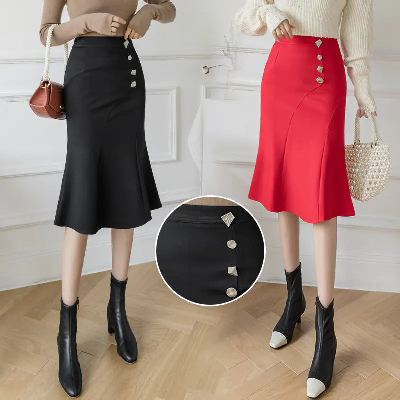 High-Waisted Asymmetric Bodycon Midi Skirt