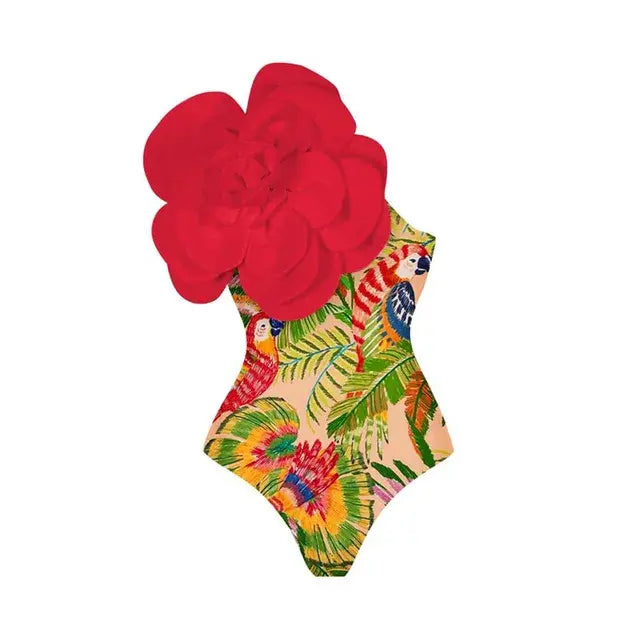 Retro Floral One Shoulder Swimsuit