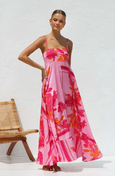 Summer Fashion Printed Backless Sling Dress